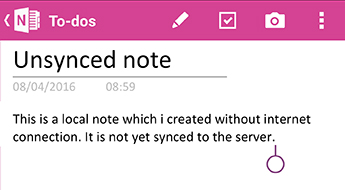 Nesynchronizovaná poznámka ve OneNotu pro Android