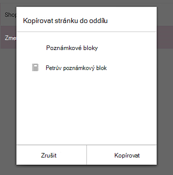 Nabídka Kopírovat stránku ve OneNote pro Android