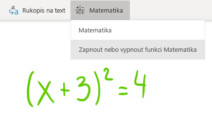 Možnost tlačítka Matematika ve OneNotu pro Windows 10