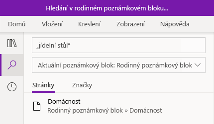 Vyhledávání frází ve OneNotu pro Windows 10