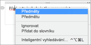 Kontrola pravopisných chyb při klikání se stisknutou klávesou Ctrl na podtržené slovo