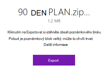 Místní okno ve OneNotu s tlačítkem Exportovat