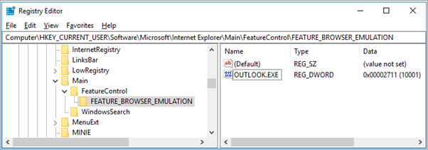 Outlook.exe klíče registru