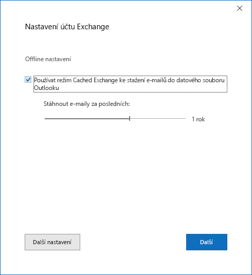 Dialogové okno pro nastavení účtu, stránka Nastavení účtu Exchange