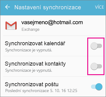 Synchronizace je povolená.