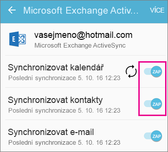 Zkontrolovat nastavení synchronizace