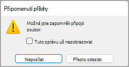 Obrázek dialogového okna Připomenutí přílohy.