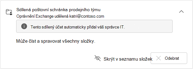 Automaticky mapovaná karta sdílené poštovní schránky