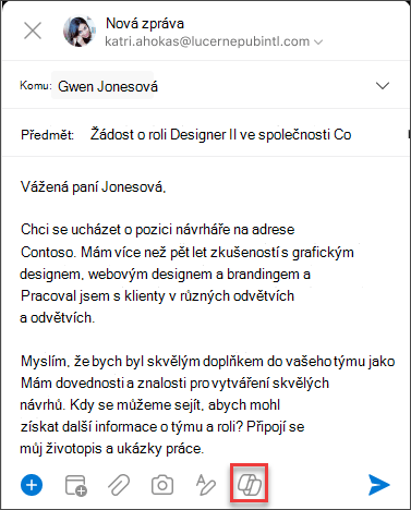 Ikona Copilotu v nabídce psaní pro iOS