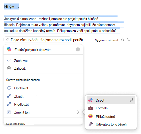 Zvolte, jestli chcete zachovat, zahodit, znovu vygenerovat nebo změnit možnosti volby tónu a délky