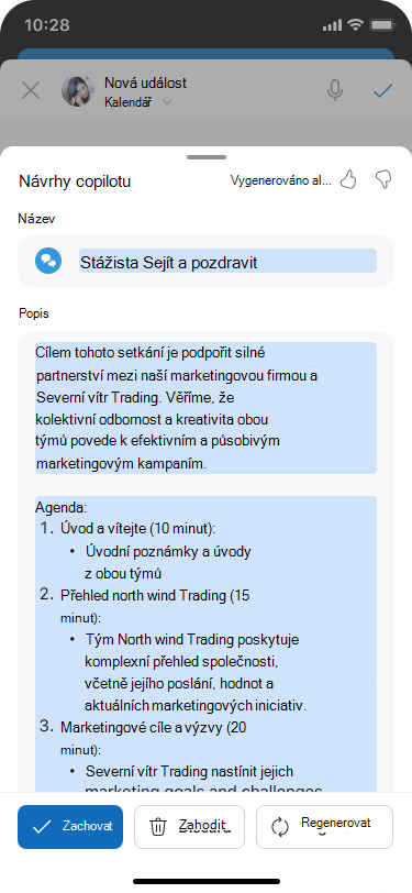 List s návrhy Copilota pro plán s Copilotem