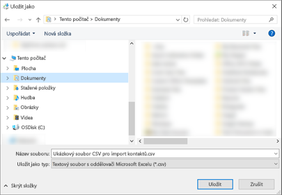 Při stažení ukázkového souboru .csv si tento soubor uložte do počítače jako soubor typu .csv.