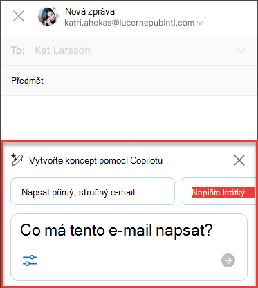 Některé: Co chcete, aby tento e-mail říkal, text pro Koncept pomocí Copilota v Outlooku