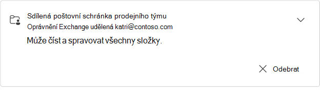 Rozšířená karta sdílené poštovní schránky prodejního týmu