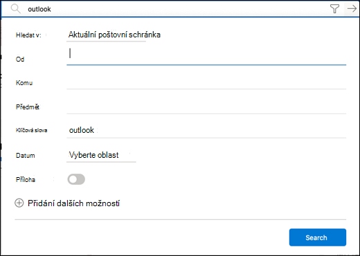 Nabídka filtrů pro hledání