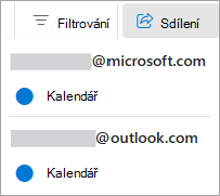 Výběr možnosti Sdílet kalendář na pásu karet
