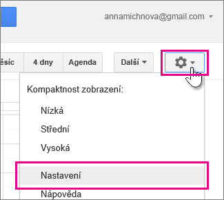 kalendář google – nastavení – nastavení