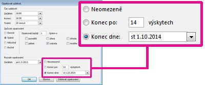 Změna data ukončení opakující se schůzky