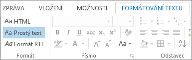 Možnosti formátu zprávy na kartě Formátování textu