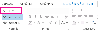 Možnost formátu HTML na kartě Formátování textu ve zprávě