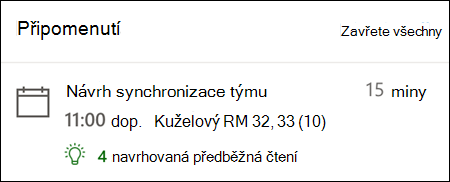 Příklad připomenutí pro Outlook pro web.
