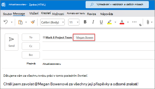 Ve výchozím nastavení se zobrazí celé jméno a e-mail zmíněných osob.