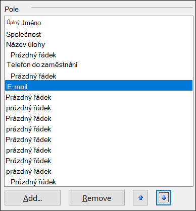Pole lze na elektronické vizitce přesouvat.