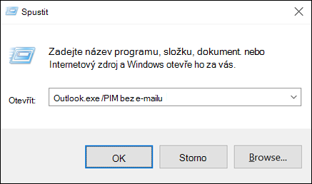 Použití dialogového okna Spustit k vytvoření profilu bez e-mailu