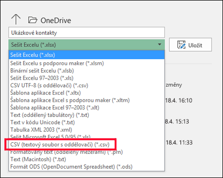 Uložení excelového souboru ve formátu CSV