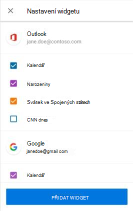 Přidání widgetu Kalendář na Androidu