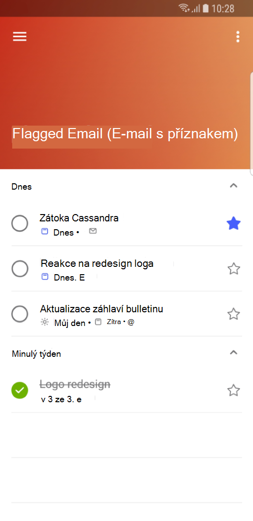 E-maily s příznakem si v Outlooku Mobile můžete zobrazit jako úkoly.