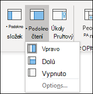 Snímek obrazovky ukazuje možnosti rozložení podokna čtení.