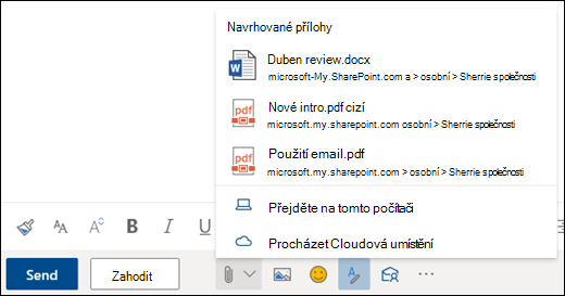 Připojení souborů zobrazujících navrhované přílohy