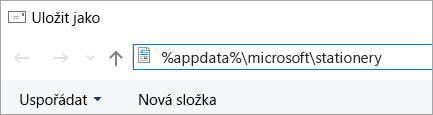 Dialogové okno Uložit jako s cestou k šablonám na panelu Adresa