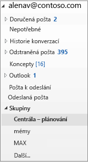 Výběr skupiny na levém navigačním