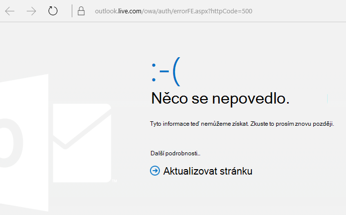 Outlook.com Něco se nepovedlo, kód chyby 500
