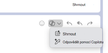Vybraná ikona Copilot zobrazuje výsuvnou nabídku s možnostmi shrnutí a odpovědi pomocí Copilotu.