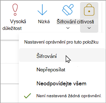 V nové zprávě vyberte Možnosti > šifrování > Šifrovat.