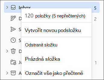 Snímek obrazovky znázorňující nabídku při kliknutí pravým tlačítkem myši na složku