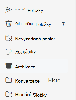 V seznamu složek vyberte složku Archive
