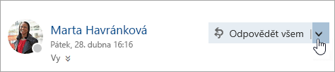 Snímek obrazovky s tlačítkem Další akce
