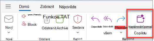 Naplánovat pomocí Copilotu je přístupný na panelu nástrojů akcí pošty