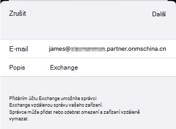 Nastavení e-mailu pomocí aplikace Pošta v iOSu Snímek obrazovky čtyři