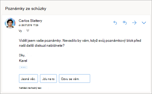 Snímek obrazovky s navrhovanými odpověďmi