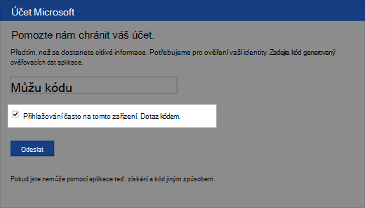 Snímek obrazovky s dialogem důvěryhodného zařízení
