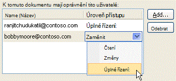 Další možnosti v dialogovém okně Oprávnění