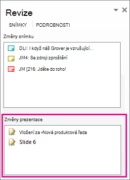 Změny prezentace