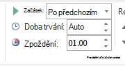 Ve skupině Časování můžete nastavit podrobnosti časování.