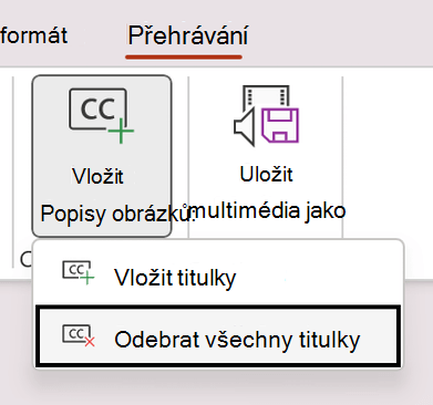 Odebrání všech titulků pro video v PowerPointu.