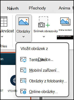 Na kartě Vložení klikněte na Obrázky.